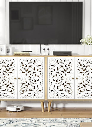 Accent Cabinet with 2 Doors, Carved Cabinet Decorative Sideboard Storage Cabinet with Adjustable Shelf, Entryway Cabinets for Kitchen with Storage Credenza