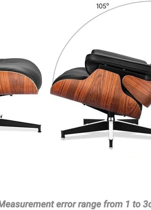 Genuine Leather Chaise Lounge Chair and Ottoman, Mid Century Modern Lounge Chair with Footstool for Living Room or Bedroom, Fixed Tilt Angle of 105° Backrest, Chair Swivelable with Durable Structure