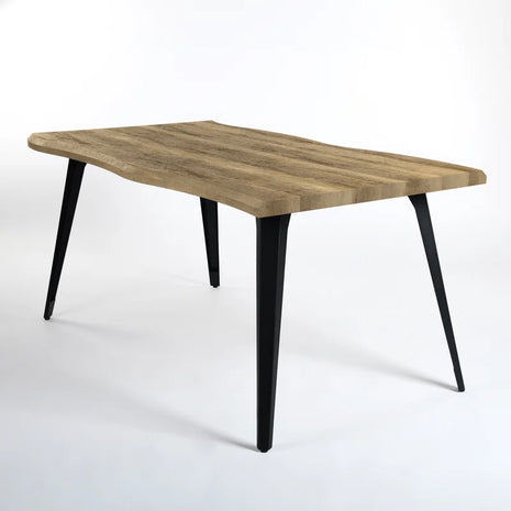 Shivani 63" Rectangle Live Edge Dining Table for 6 with Metal Base for Dining Room, Kitchen, Restaurant