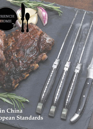 Laguiole 4-Piece Steak Knives (Pakkawood) - Stainless Steel Knives – Smooth Cut Serrated Knife Blade – Dishwasher Safe Steak Knife Set – Luxurious Kitchen Knife Set for Parties