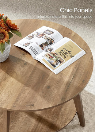 round Coffee Table, 2 Tier Coffee Table with Storage, for Living Room, 31.5 X 17.7 Inches, Easy to Assemble, Honey Brown ULCT243K41