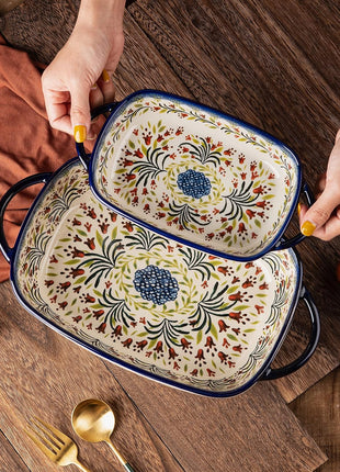 Ceramic Rectangular Baking Dishes - 2Pc Blue Casserole Set for Oven, Lasagna Pans