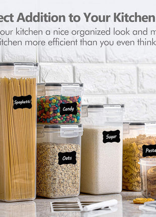 32Pcs Food Storage Container Set, Kitchen & Pantry Organizers and Storage, Plastic Airtight Pantry Container with Lids for Cereal, Flour and Sugar, Includes 32 Labels (Black) (32Pack)