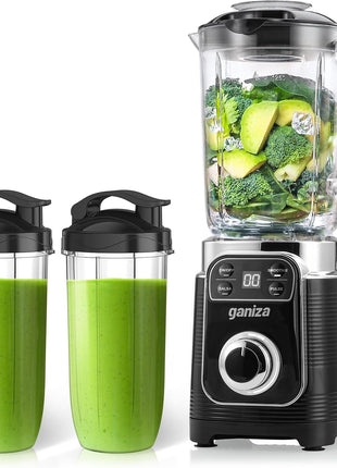 Smoothie Blender, 12-Piece Blenders for Smoothies with 2 Auto-Smart Programs,Pulse Function and Speed Control, 43 Oz Large Blender Jar, 2 * 24Oz Portable Blender Cups and Cleaning Brush