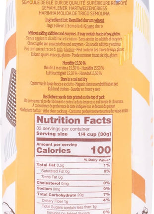 Semola Rimacinata Di Grano Duro – Italian Durum Wheat Semolina Flour, 1Kg (2.2 Lb) Bag – Finely Milled Semolina for Fresh Pasta, Rustic Bread, and Artisan Italian Baking