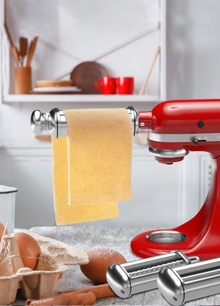 Pasta Maker Attachments for Kitchenaid Mixers, 3-Pieces Pasta Accessories Included Stainless Steel Dough Sheet Roller, Fettuccine Cutter, Spaghetti Cutter and Cleaning Brush