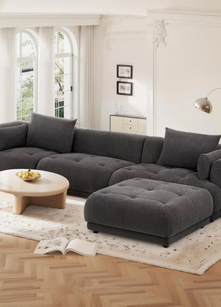 144" Modular Cloud Sectional Sofa with Ottoman – Oversized Plush L-Shaped Couch, Reversible Chaise & Adjustable Layout, Perfect for Living Room or Home Theatre