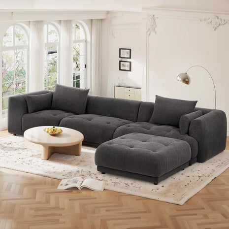 144" Modular Cloud Sectional Sofa with Ottoman – Oversized Plush L-Shaped Couch, Reversible Chaise & Adjustable Layout, Perfect for Living Room or Home Theatre