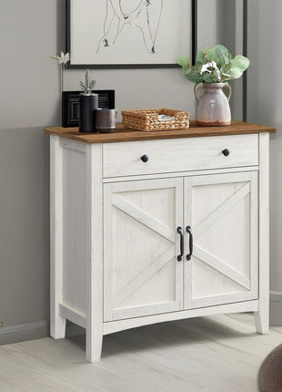 Coffee Bar Cabinet, Kitchen Storage Cabinet with a Drawer, Farmhouse Cabinet Sideboard with Adjustable Shelf for Kitchen, Rustic White and Honey Brown UBBK341W01