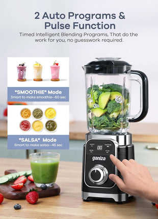 Smoothie Blender, 12-Piece Blenders for Smoothies with 2 Auto-Smart Programs,Pulse Function and Speed Control, 43 Oz Large Blender Jar, 2 * 24Oz Portable Blender Cups and Cleaning Brush