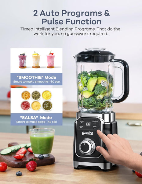 Smoothie Blender, 12-Piece Blenders for Smoothies with 2 Auto-Smart Programs,Pulse Function and Speed Control, 43 Oz Large Blender Jar, 2 * 24Oz Portable Blender Cups and Cleaning Brush