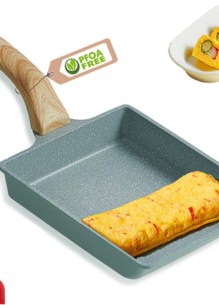 (Tamagoyaki Pan) - Japanese Omelette Pan Nonstick Tamagoyaki Egg Pan/Retangle Small Frying Pan/With Silicone Spatula & Brush/Non-Stick Coating (PFOA Free)