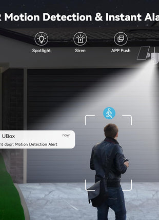 Solar Security Cameras Wireless Outdoor, 2K Outdoor Security Camera, 360° PTZ Camera Surveillance Exterieur, 4X Zoom, Battery Powered, 2.4Ghz Wifi Solar Camera, PIR Motion Detection, 2 Pack