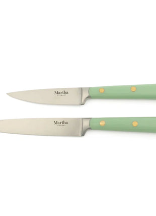 16 Piece Lockton High Carbob Stainless Steel Cutlery Kitchen Knife Block Set W/ ABS Tripe Riveted Forged Handle Acacia Wood Block - Sage Green W/ Gold