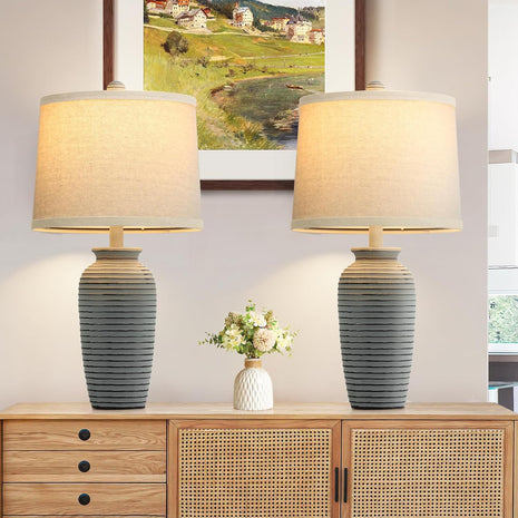 22.5" Farmhouse Jar Table Lamps for Living Room Set of 2, Vintage Bedside Lamps with Dark Resin Body, Rustic Nightstand Lamps for Bedroom with 3-Color Temperatures