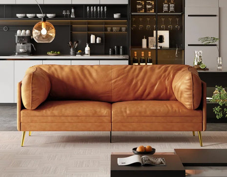 Faux Leather 73" Mid-Century Modern Couch with Extra Deep Seat Comfort Armrest