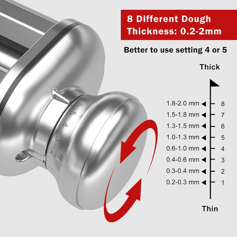 Pasta Maker Attachments for Kitchenaid Mixers, 3-Pieces Pasta Accessories Included Stainless Steel Dough Sheet Roller, Fettuccine Cutter, Spaghetti Cutter and Cleaning Brush