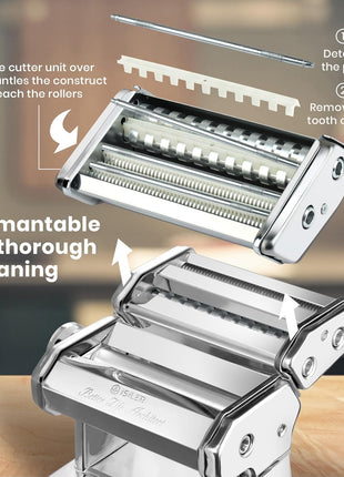 Pasta Maker, 9 Adjustable Thickness Settings 2-In-1 Pasta Machine with Rollers and Cutter, Noodle Maker for Pasta, Dumpling Skin, Spaghetti, Fettuccini, Lasagna