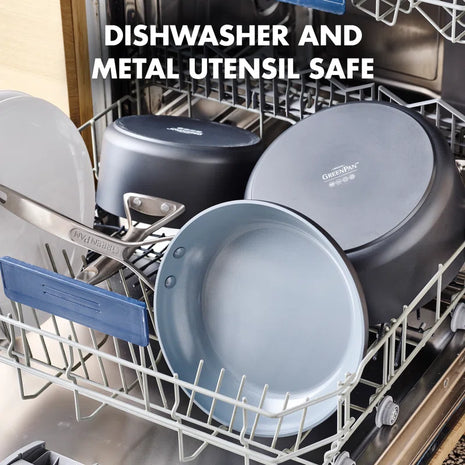 Paris Pro Hard Anodized Healthy Ceramic Nonstick, 11" Everyday Frying Pan Skillet with 2 Handles and Stainless Steel Lid, Pfas-Free, Dishwasher Safe, Grey