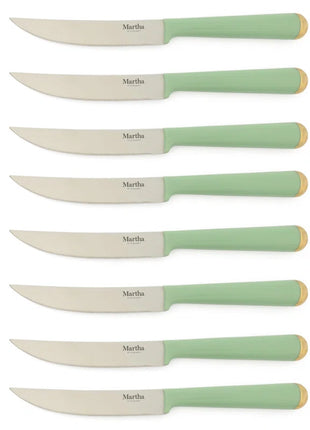 16 Piece Lockton High Carbob Stainless Steel Cutlery Kitchen Knife Block Set W/ ABS Tripe Riveted Forged Handle Acacia Wood Block - Sage Green W/ Gold