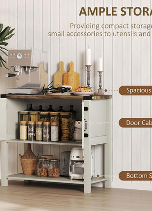 Kitchen Storage Cabinet, 2-Door Free Standing Sideboard Console Table with Bottom Shelf, Entryway, White
