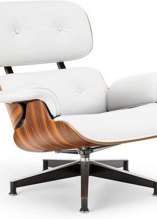 Mid-Century Chaise Lounge Chair and Ottoman for Living Room and Office with PU Leather and Strong Metal Base Support, 105° Fixed Tilting Angle of Back Rest Ergonomic Lumbar Support