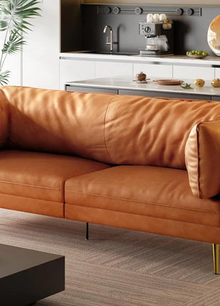 Faux Leather 73" Mid-Century Modern Couch with Extra Deep Seat Comfort Armrest