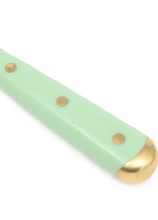 16 Piece Lockton High Carbob Stainless Steel Cutlery Kitchen Knife Block Set W/ ABS Tripe Riveted Forged Handle Acacia Wood Block - Sage Green W/ Gold