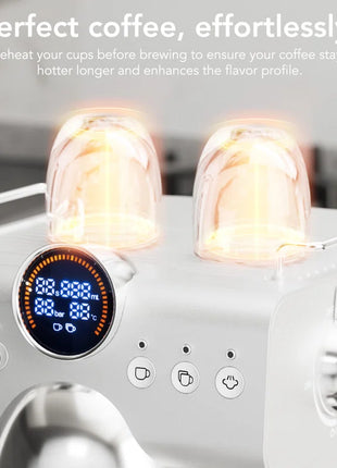 Pro Silver Espresso Machine: Cold Brew, Frother Wand, Led Display - Perfect for Home/Office!