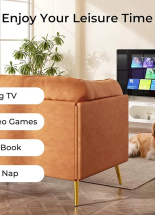 Faux Leather 73" Mid-Century Modern Couch with Extra Deep Seat Comfort Armrest