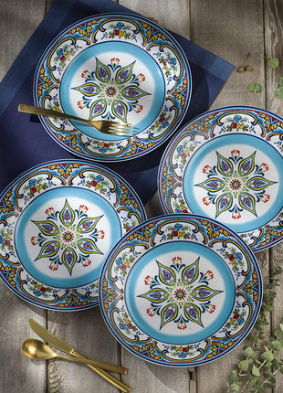 Zanzibar Double Bowl 16-Piece Dinnerware Set | Fine Kitchenware | Floral Multicolor Design Stoneware Tableware Service for 4