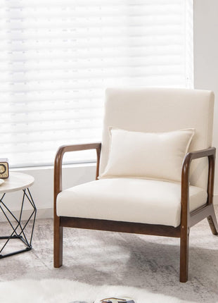 Set of 2 Modern Accent Chair with Pillow - Comfy Upholstered Lounge Armchair with Anti-Slip Felt Pads, Wooden Frame Soft Padded Arm Chairs for Living Room, Bedroom, Study, Beige