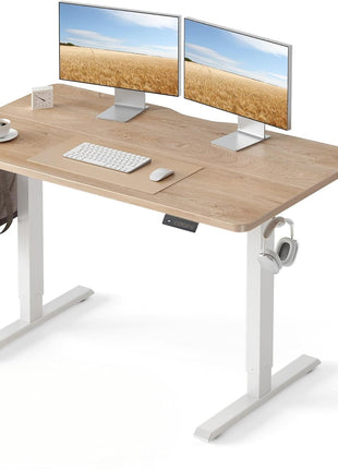 Electric Standing Desk, 47"X24" Height Adjustable Desk, Sit Stand up Desk with 4 Memory Buttons, Computer Workstation with Splice Board, Maple Wood