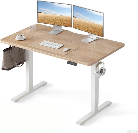 Electric Standing Desk, 47"X24" Height Adjustable Desk, Sit Stand up Desk with 4 Memory Buttons, Computer Workstation with Splice Board, Maple Wood