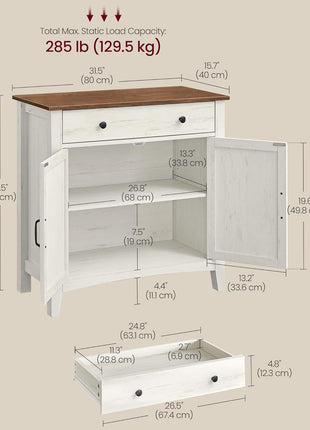 Coffee Bar Cabinet, Kitchen Storage Cabinet with a Drawer, Farmhouse Cabinet Sideboard with Adjustable Shelf for Kitchen, Rustic White and Honey Brown UBBK341W01