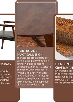 Solid Wood round Dining Table 90Cm - Mid Century Modern Style Space Saving Design as Living Room/Dining Room/Kitchen/Meeting/Coffee Table,Easy to Assemble