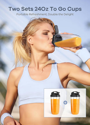 Smoothie Blender, 12-Piece Blenders for Smoothies with 2 Auto-Smart Programs,Pulse Function and Speed Control, 43 Oz Large Blender Jar, 2 * 24Oz Portable Blender Cups and Cleaning Brush