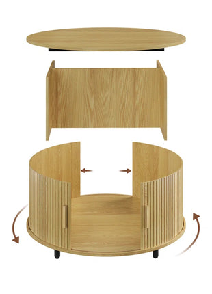 31.5" Modern round Coffee Table with 360° Curved Sliding Door.