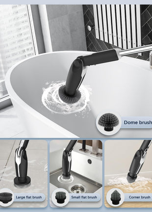 Electric Spin Scrubber, Shower Scrubber with 4 Adjustable Angles and 8 Brush Heads, Electric Scrubber with Long Handle & Remote Controller, Cleaning Brush for Bathroom, Tub, Floor (Black)