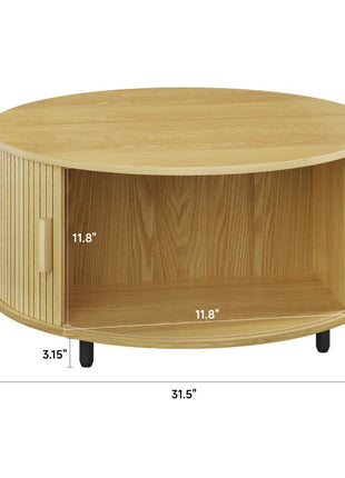 31.5" Modern round Coffee Table with 360° Curved Sliding Door.