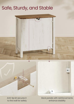 Coffee Bar Cabinet, Kitchen Storage Cabinet with a Drawer, Farmhouse Cabinet Sideboard with Adjustable Shelf for Kitchen, Rustic White and Honey Brown UBBK341W01