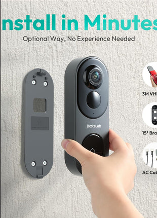 Doorbell Camera Wireless Outdoor,  5MP 1:1 Head-To-Toe with 180° View, No Monthly Fee, 2-Way Audio, Ai/Rader/Pir Detection, 2.4&5Ghz Wifi, Battery/Wired, Night Vision, Alexa & Google Assistant