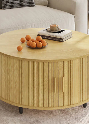 31.5" Modern round Coffee Table with 360° Curved Sliding Door.