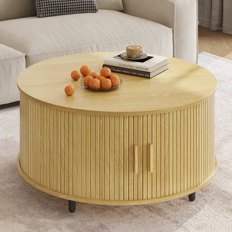 31.5" Modern round Coffee Table with 360° Curved Sliding Door.