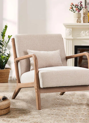 Hertford 26" Wide Mid Century Upholstered Solid Wood Accent Chair with an Extra Pillow