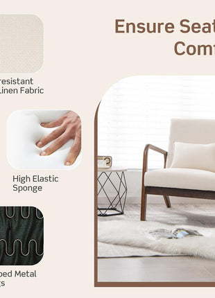 Set of 2 Modern Accent Chair with Pillow - Comfy Upholstered Lounge Armchair with Anti-Slip Felt Pads, Wooden Frame Soft Padded Arm Chairs for Living Room, Bedroom, Study, Beige