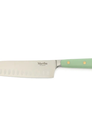 16 Piece Lockton High Carbob Stainless Steel Cutlery Kitchen Knife Block Set W/ ABS Tripe Riveted Forged Handle Acacia Wood Block - Sage Green W/ Gold