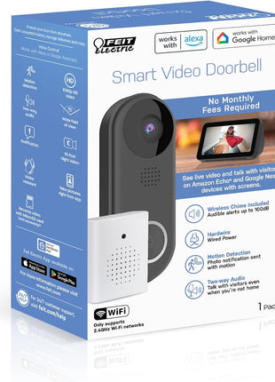 Doorbell Camera, Wireless Video Doorbell, 2.4 Ghz Wifi, No Hub, Two-Way Audio, Motion Detection, Night Vision, 1080P HD, Micro SD Card Storage, Wired, Cam/Door/Wifi