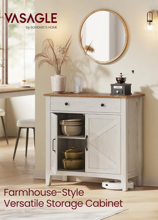 Coffee Bar Cabinet, Kitchen Storage Cabinet with a Drawer, Farmhouse Cabinet Sideboard with Adjustable Shelf for Kitchen, Rustic White and Honey Brown UBBK341W01