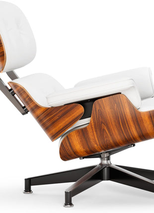 Mid-Century Chaise Lounge Chair and Ottoman for Living Room and Office with PU Leather and Strong Metal Base Support, 105° Fixed Tilting Angle of Back Rest Ergonomic Lumbar Support